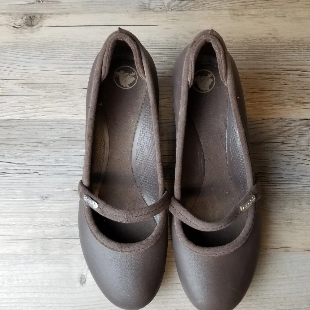 Crocs Brown Casey Mary Jane Semi Wedge Heel Shoes